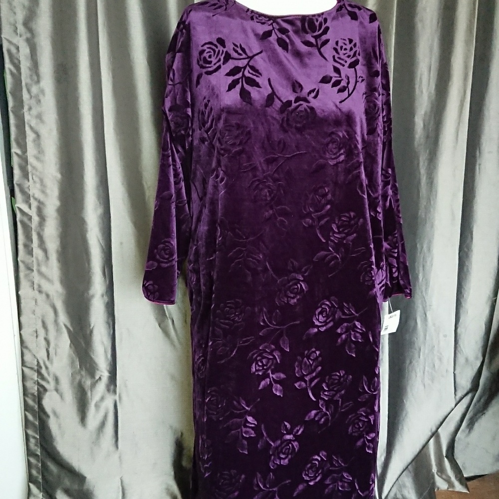 NEW velvet maxi dress L plum purple loungewear